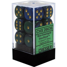 Dice Sets Blue-Green/Gold Gemini 16mm d6 (12)