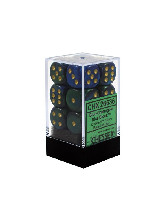 Dice Sets Blue-Green/Gold Gemini 16mm d6 (12)