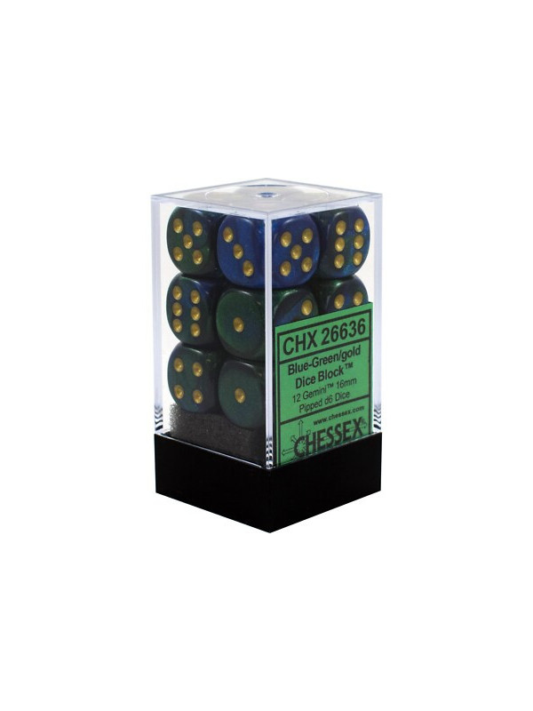 Dice Sets Blue-Green/Gold Gemini 16mm d6 (12)