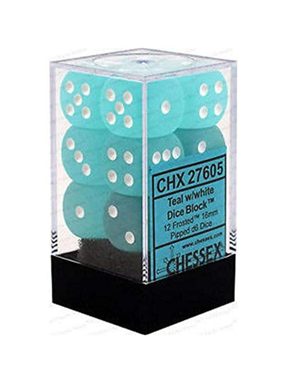 Dice Sets Teal/White Frosted 16mm d6 (12)